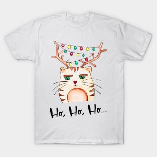 Watercolor - Mildly impressed Ho Ho Ho cat T-Shirt